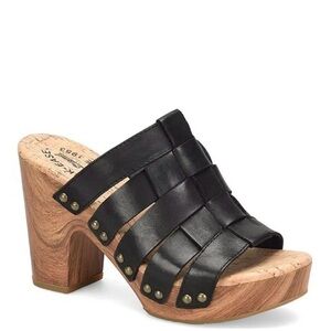 Corkys Black Strappy Mules with Wooden Heel